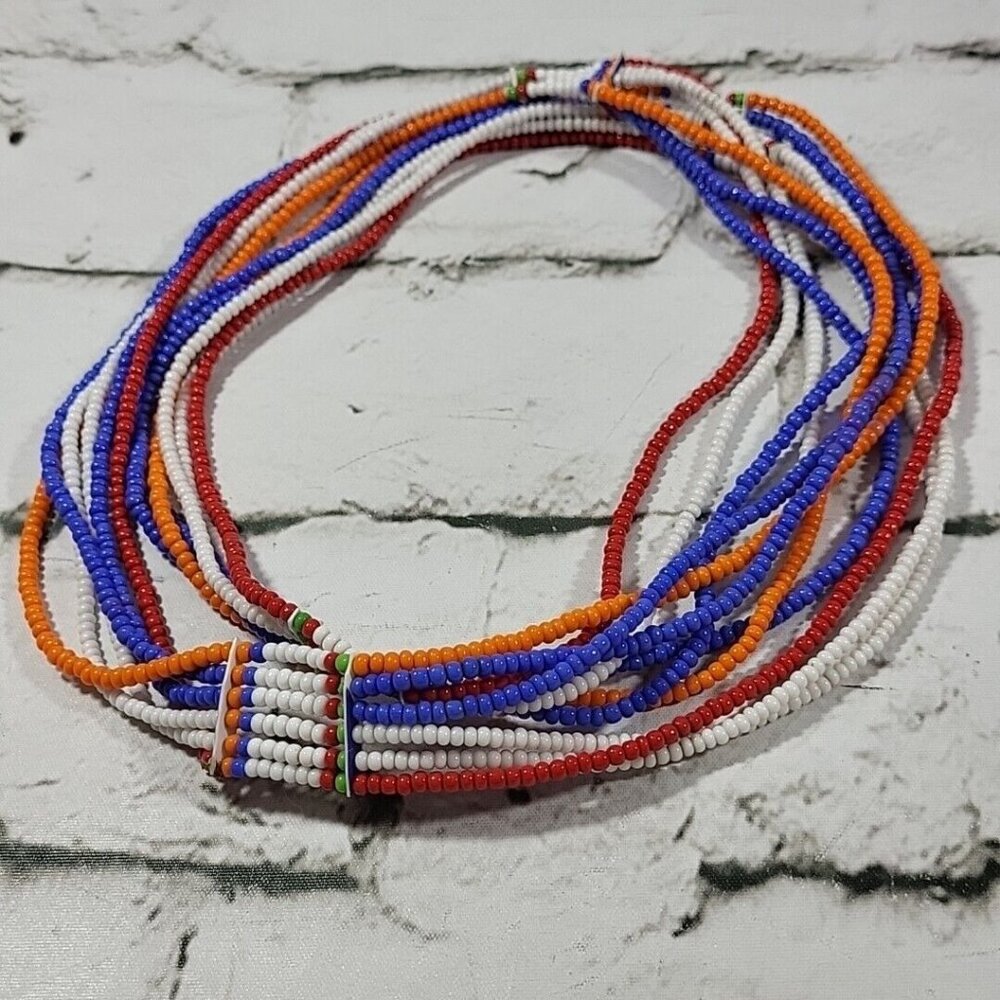 Multi Strand Seed Bead Necklace Southwestern Look Multi-Color